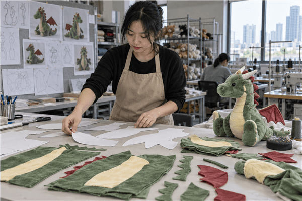 Custom plush product and factory setting for plush toy pattern making