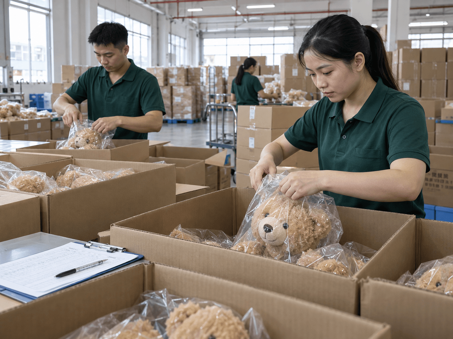 Pufza factory team reviewing rarest plush during product preparation